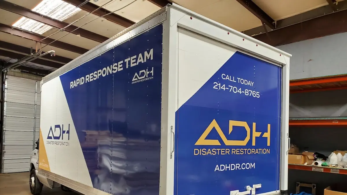 ADH Disaster Restoration branded box truck