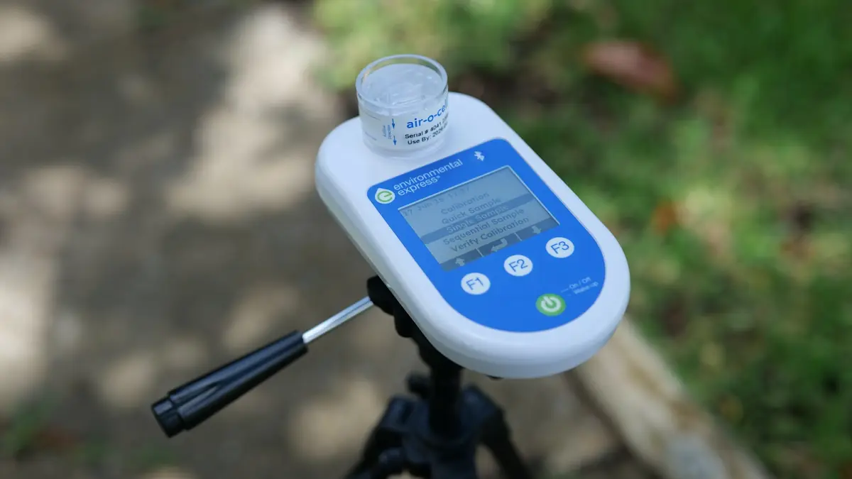 Air sampling pump on a tripod outdoors