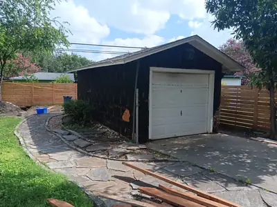 Garage with siding removed
