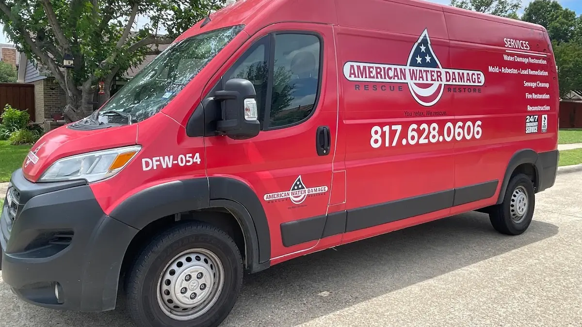 American Water Damage of DFW red branded van