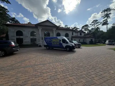 Office building with branded vans