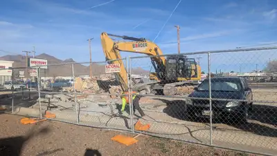 Demolition site with an excavator
