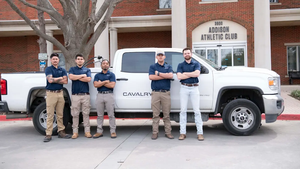 The Cavalry Construction & Restoration team in front of a company pickup truck