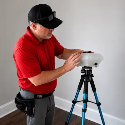 Inspector setting up equipment on a tripod