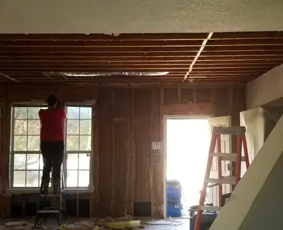 Room stripped to the framing