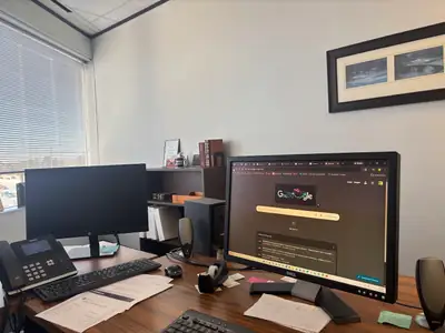 Office workstation with dual monitors