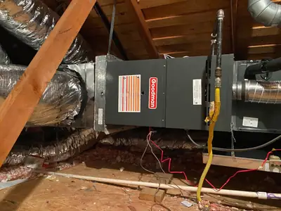 Furnace and ductwork in an attic