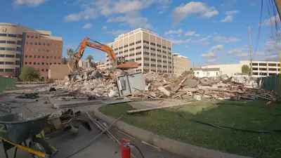 Large building partly demolished