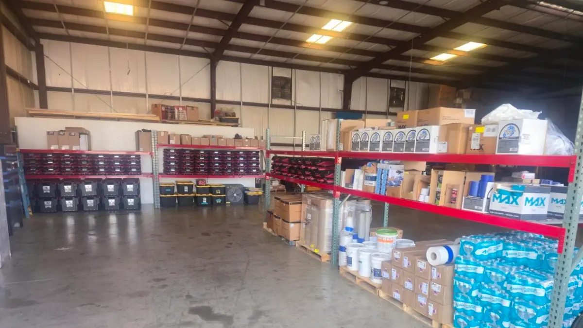 Warehouse stocked with restoration equipment