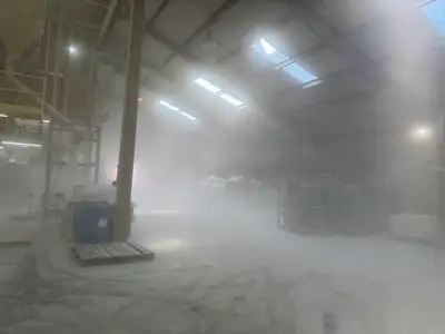 Dust-filled interior during abatement work