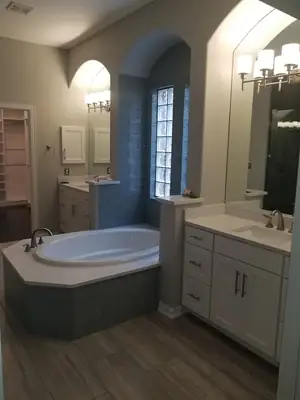 Bathroom vanity and tub
