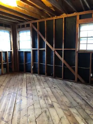 Room stripped to the studs