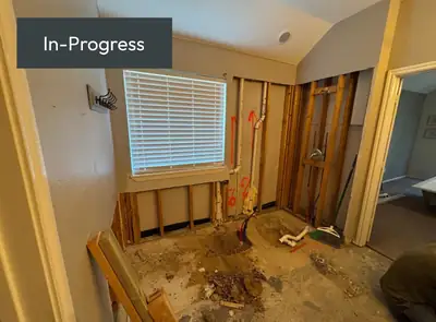 Water-damaged floor during work