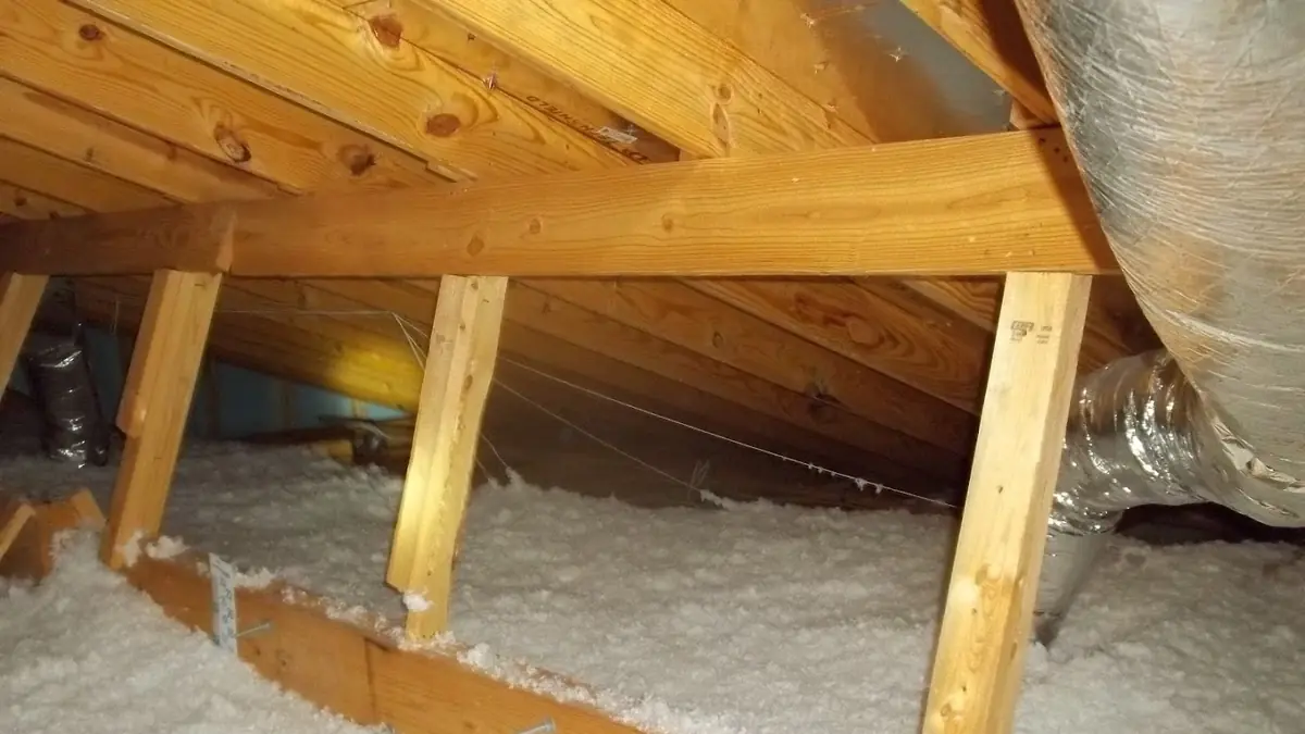 Attic framing and insulation viewed during an inspection