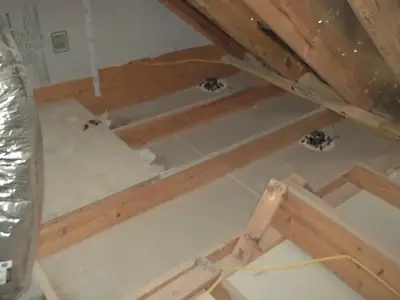 Roof framing inside an attic