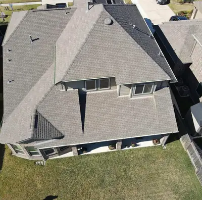 Aerial view of a roof during an inspection