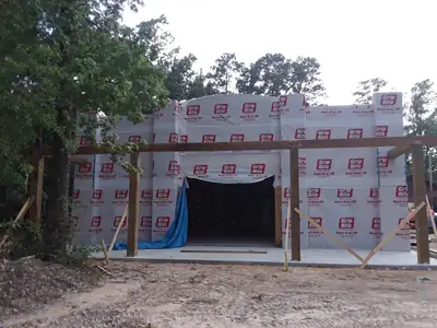 Building wrapped during exterior work