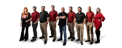 The Inspect360 team in red shirts