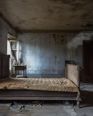 Smoke-damaged bedroom