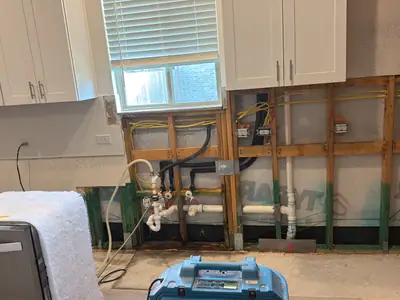 Cabinets removed with drying equipment running