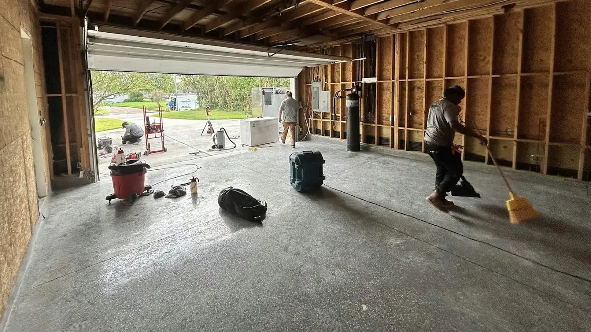 Technician working in a home stripped to the framing