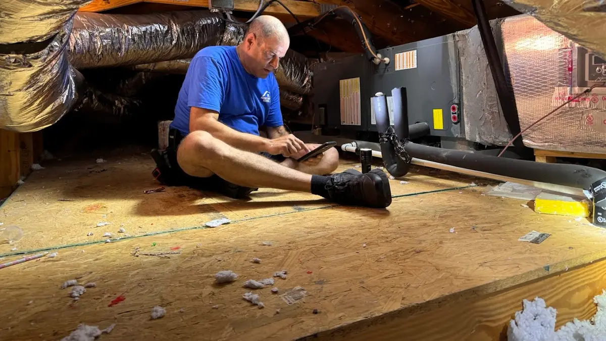 Inspector working in a crawlspace