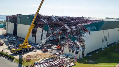 Storm-damaged building