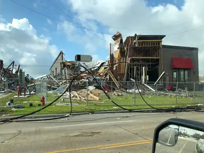 Collapsed building after a storm