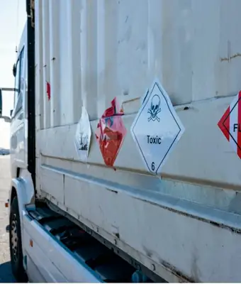 Hazard placards on a trailer