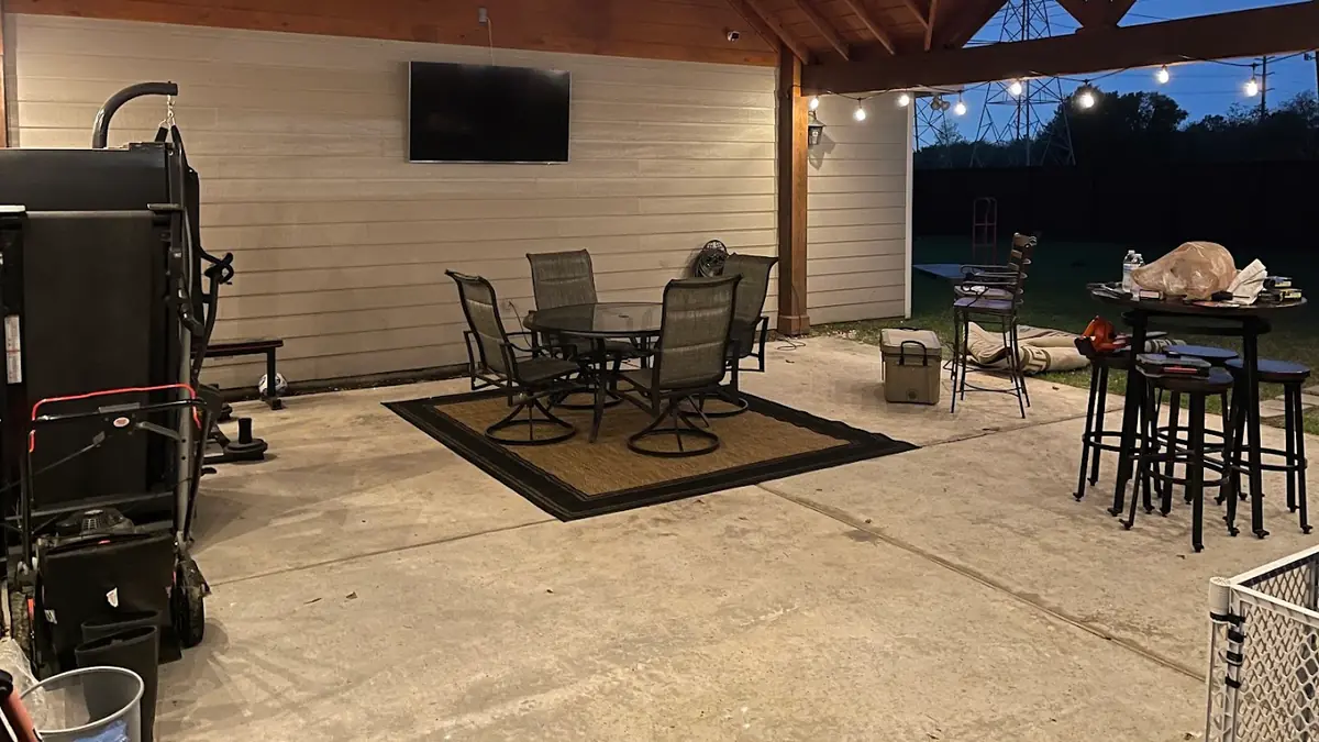 Covered patio of a home after work