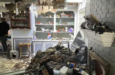 Fire-damaged kitchen