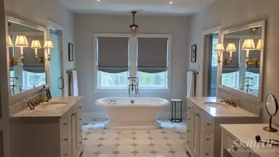 Finished bathroom with a tub