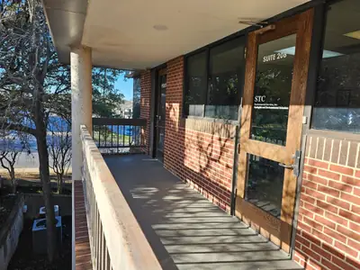 Covered walkway outside the offices