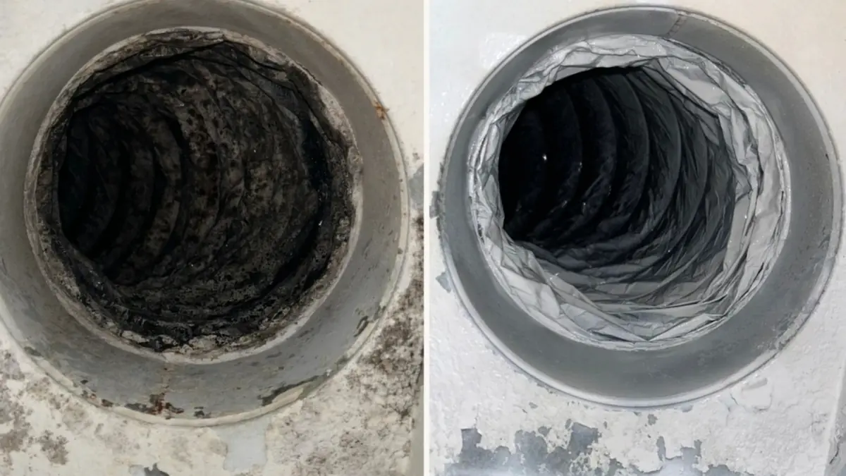 Air duct before and after cleaning