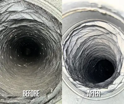 Before and after of a dirty air duct