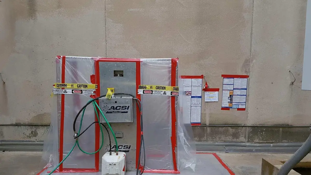 Containment barrier with warning signs
