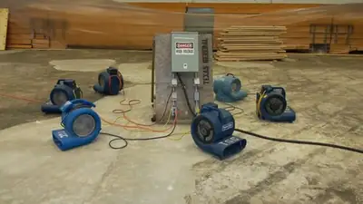 Air movers drying a room