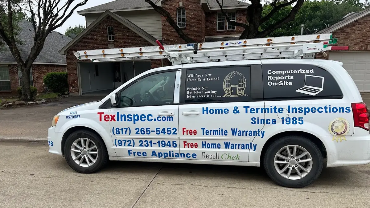 TexInspec branded minivan parked outside a home