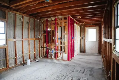 Room stripped to the studs