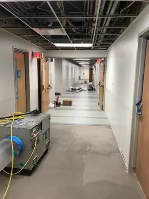 Hallway stripped back during remediation