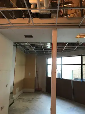 Commercial interior with ceilings removed