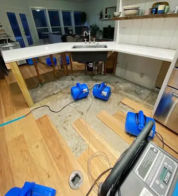 Flooring removed with fans running