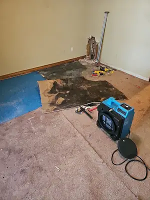 Flooring removed with an air mover running